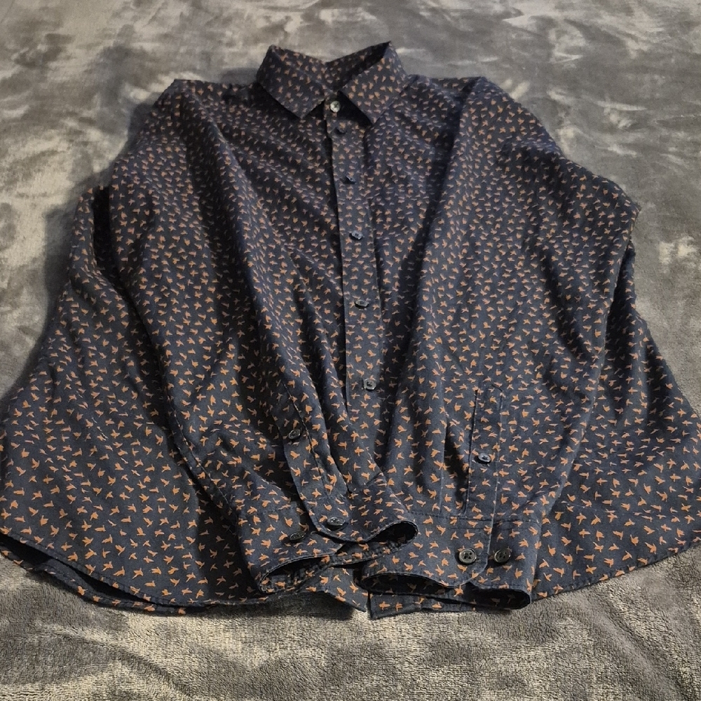 H&M Men's Dark Blue and Orange Casual Shirt - Picture 2 of 9